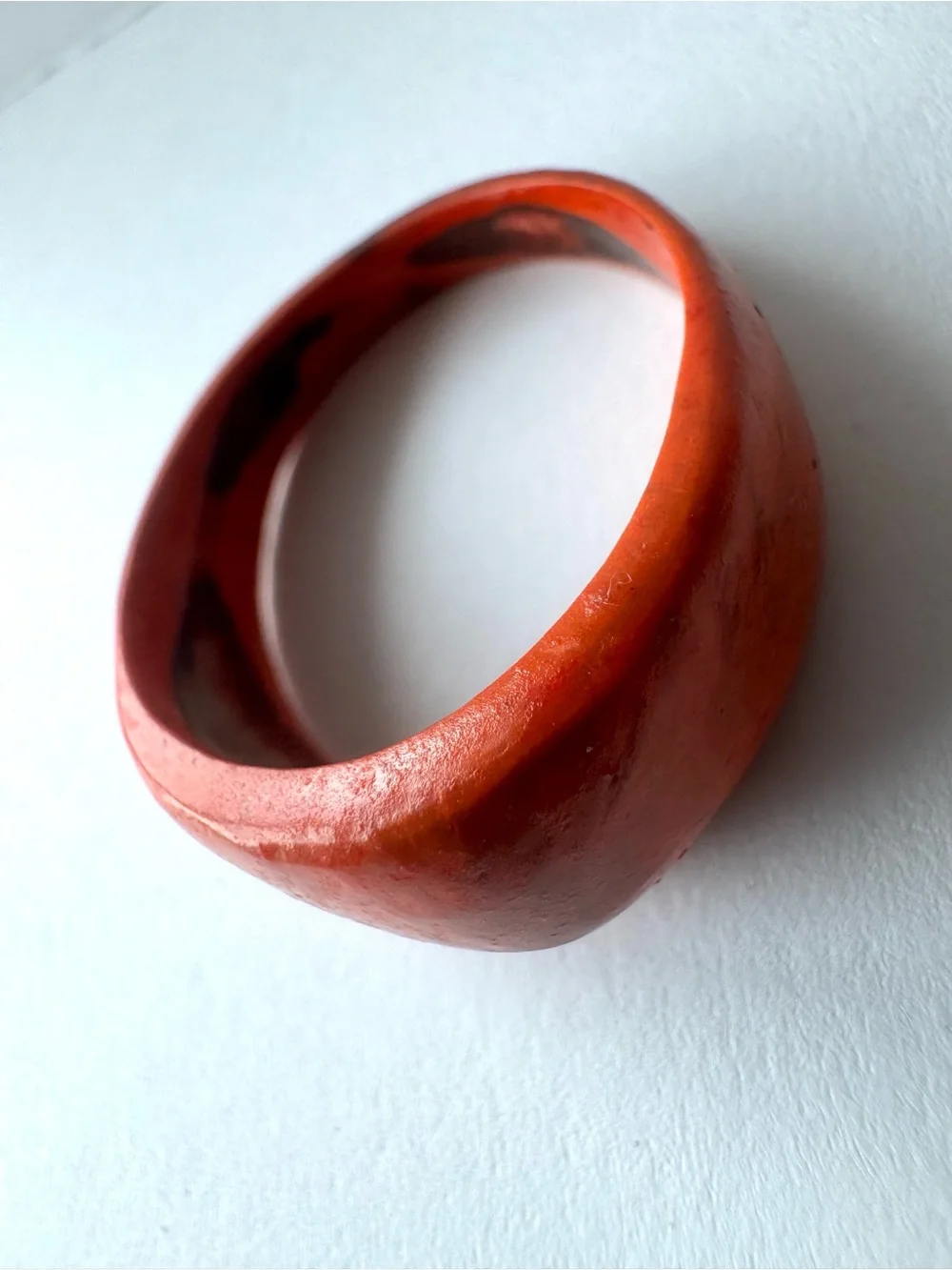 Bold Orange Carved Wood Ring - Coconut wood - tropical ring for men